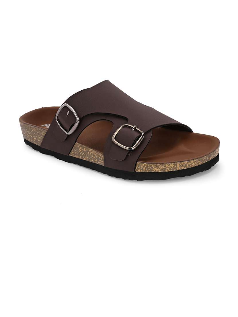 men brown slip on sandal - 21500679 -  Standard Image - 1
