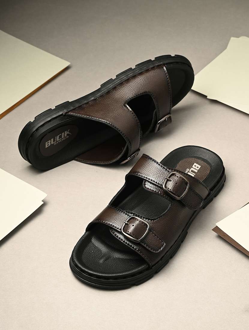men brown slip on sandal