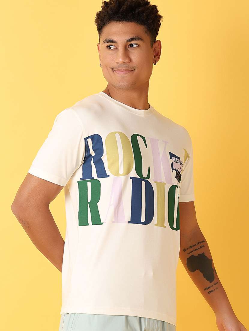 men off white cotton front print t-shirt - 21500847 - Standard Image - 1