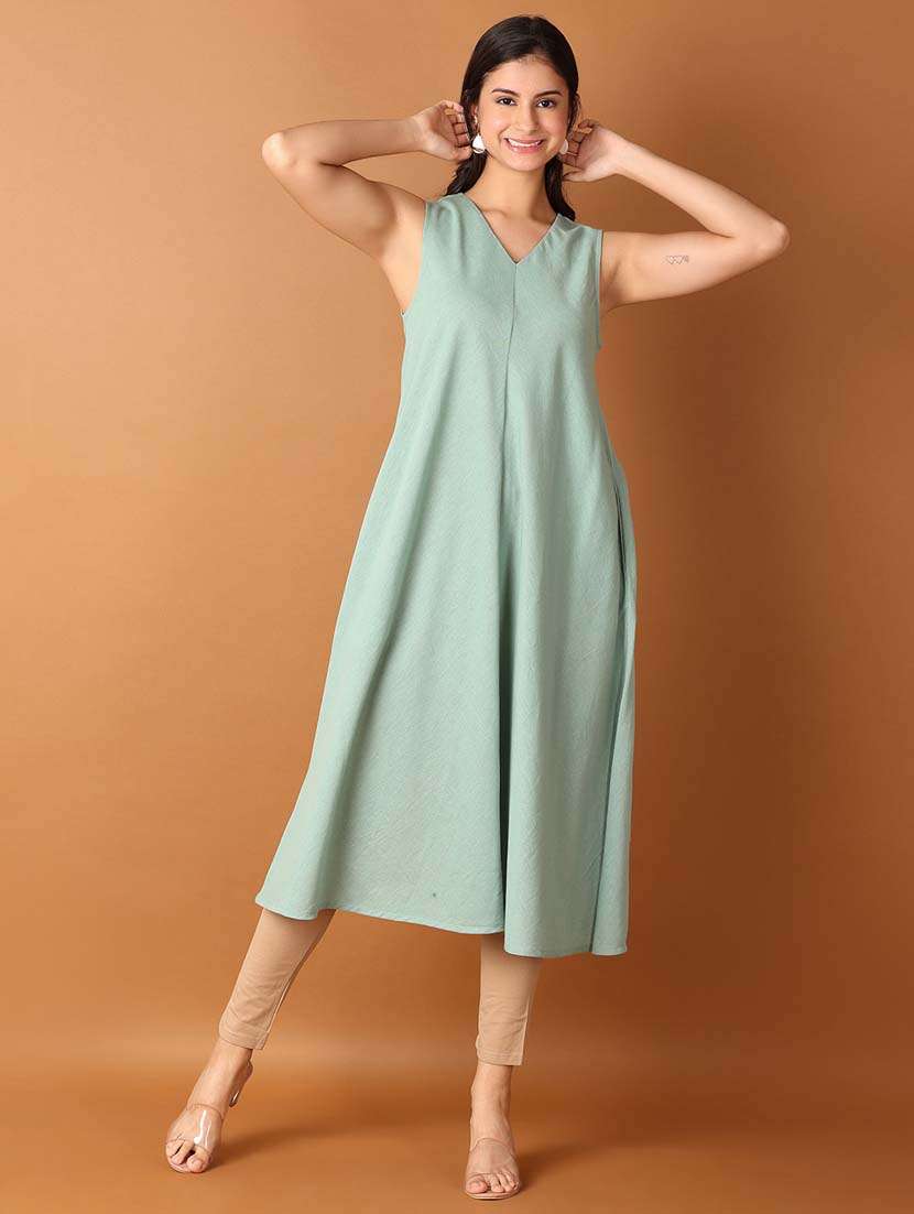 women ai aqua solid a-line kurta - 21500865 -  Standard Image - 1