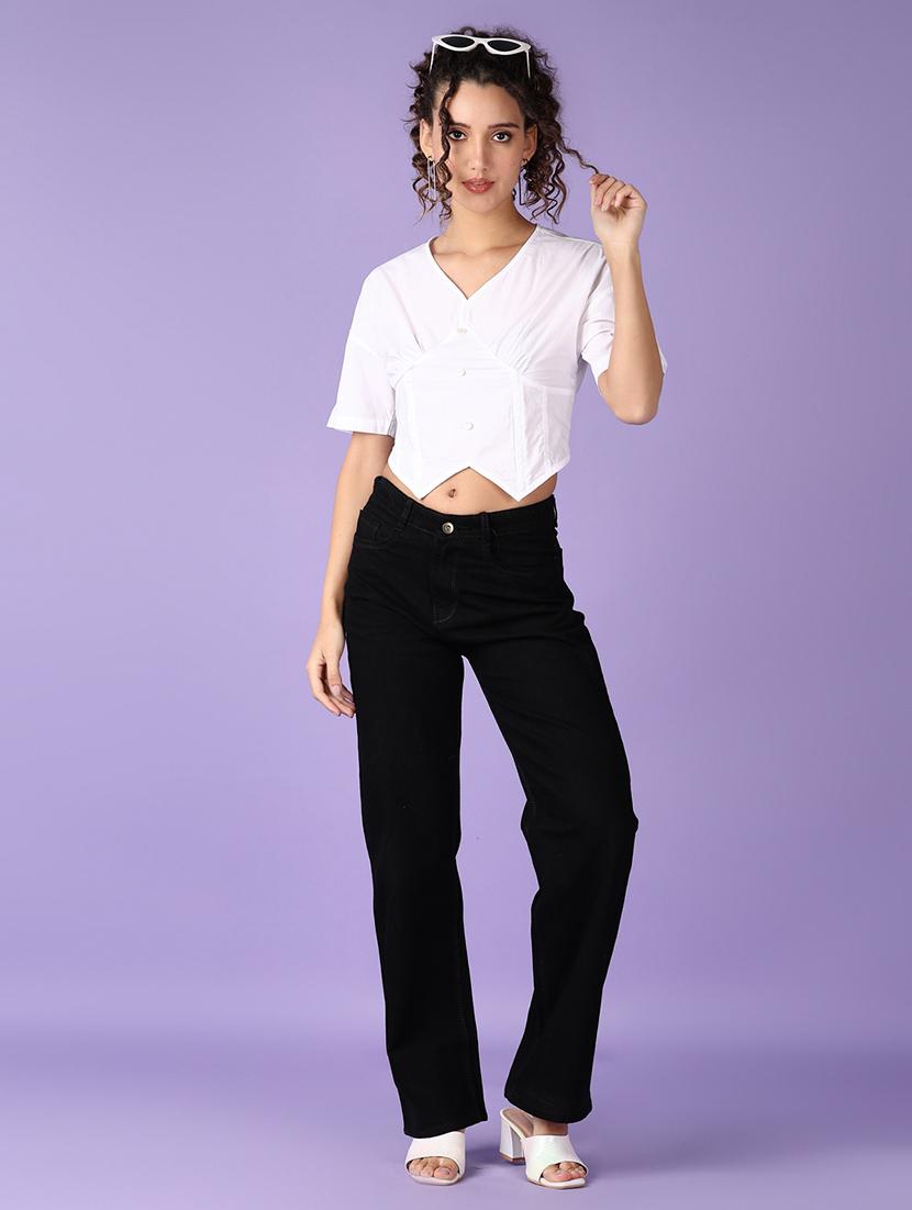 women solid cotton crop top - 21500966 - Standard Image - 4
