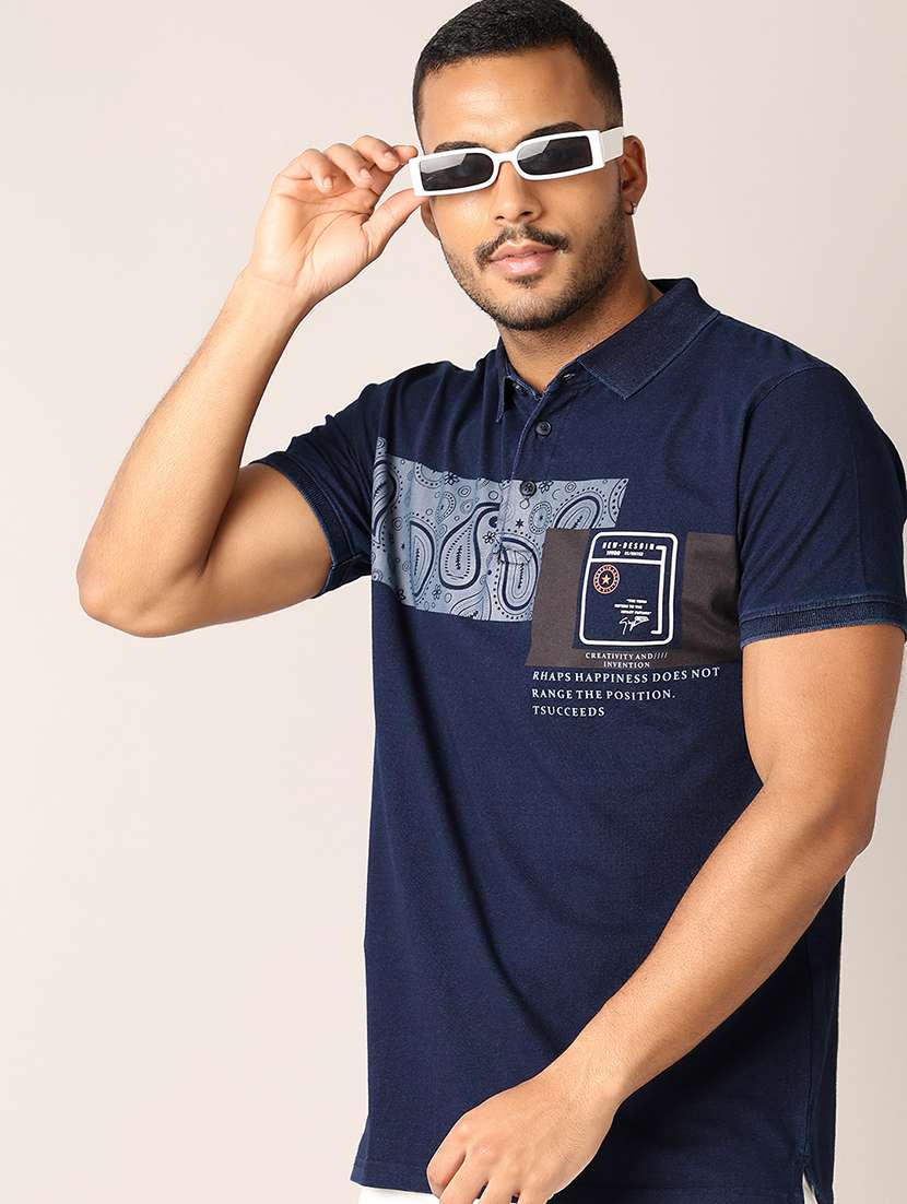 men polo neck chest print t-shirt - 21501003 -  Standard Image - 1