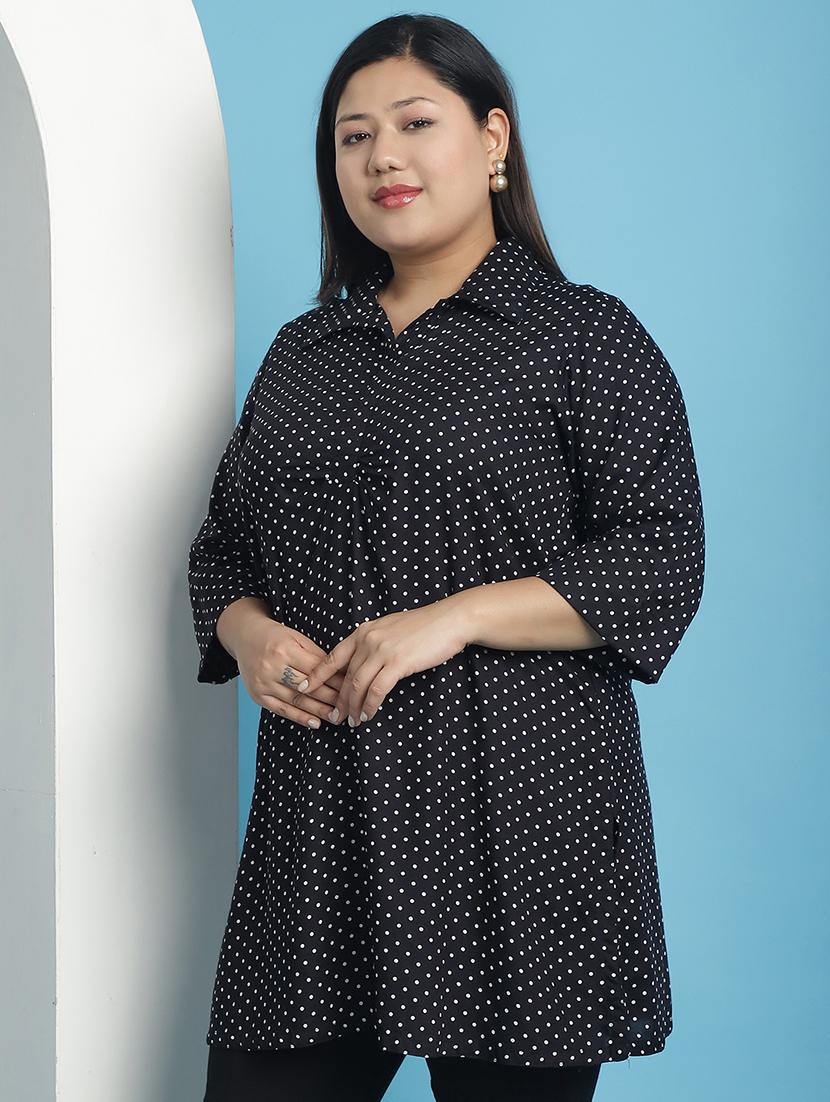 black polka dot printed regular top - 21501072 -  Standard Image - 1