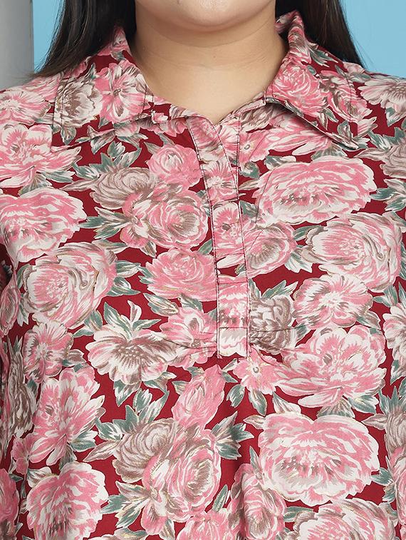 maroon floral printed regular top - 21501078 - Standard Image - 4