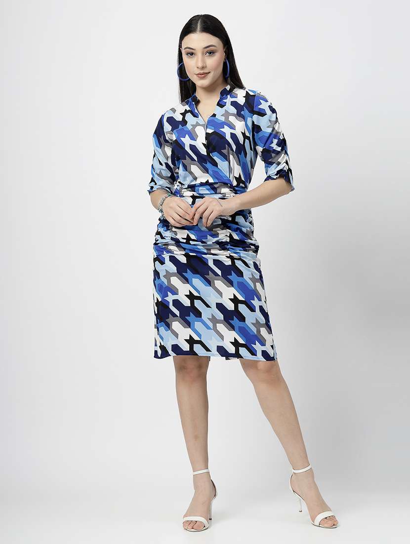 royal blue poly crepe bodycon dress