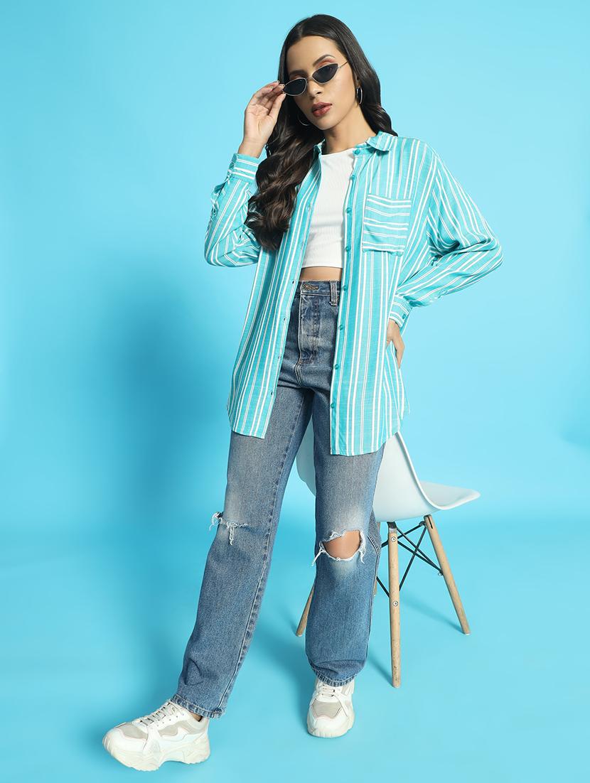 women long sleeved striped oversized shirt - 21501165 - Standard Image - 4
