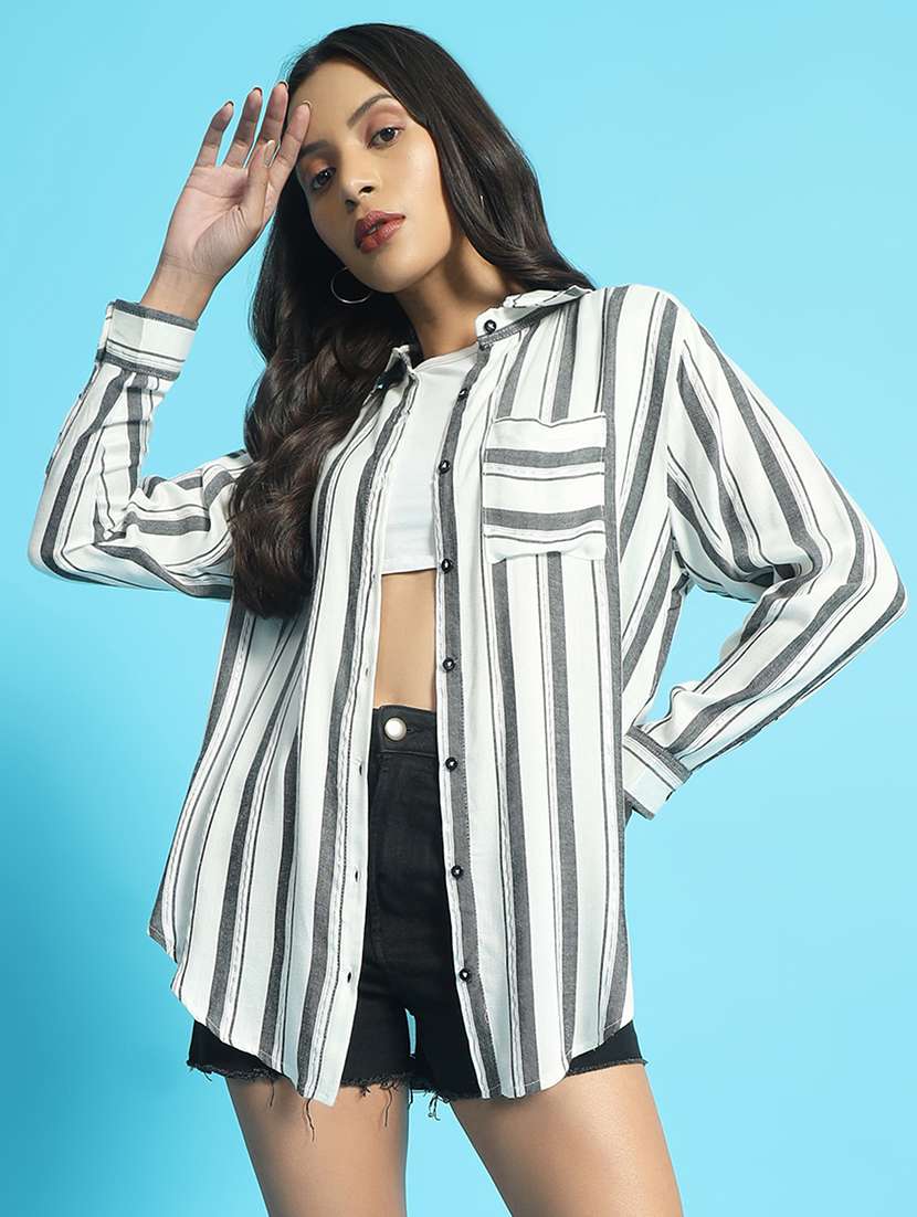 women long sleeved striped oversized shirt