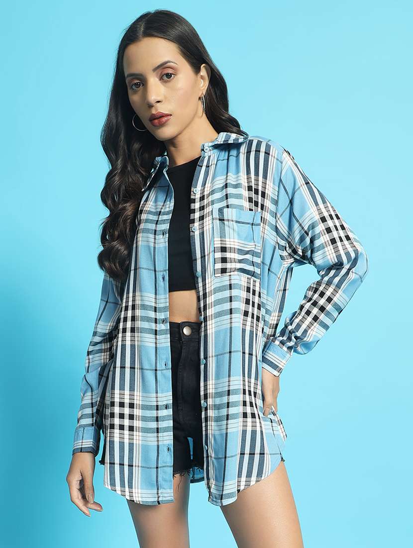 women long sleeved checkered oversized shirt