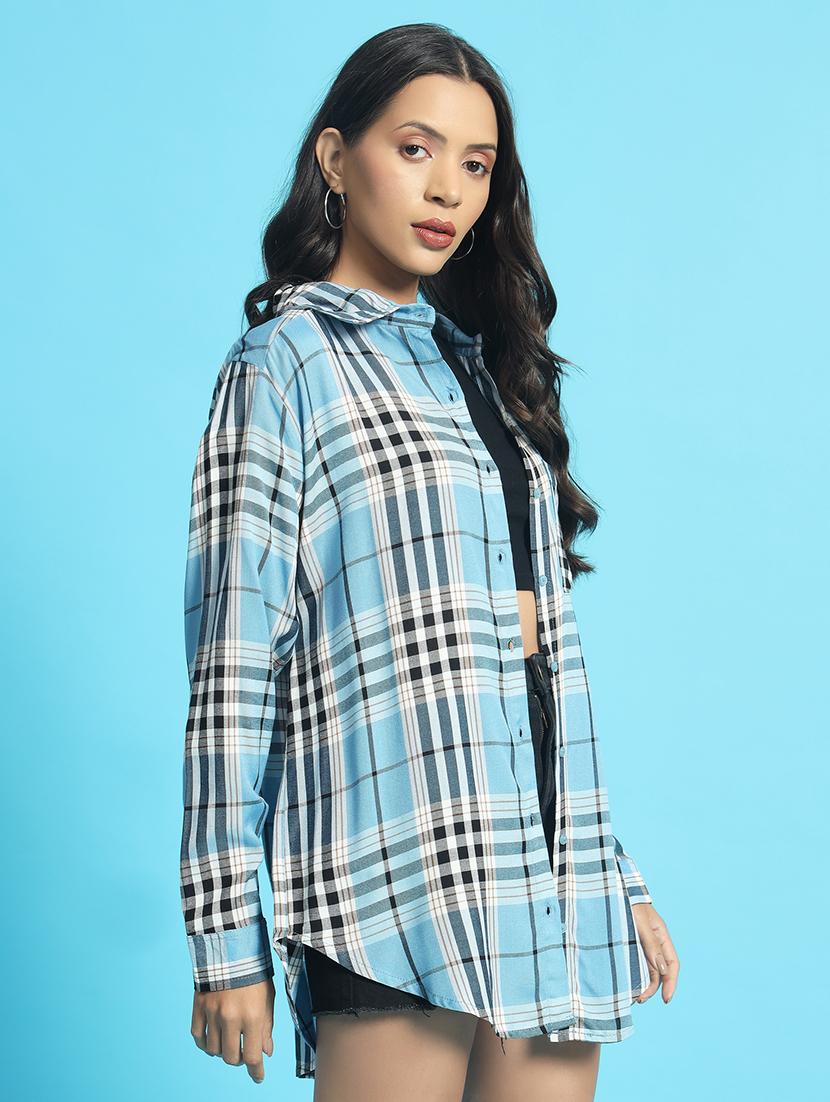 women long sleeved checkered oversized shirt - 21501170 - Standard Image - 1