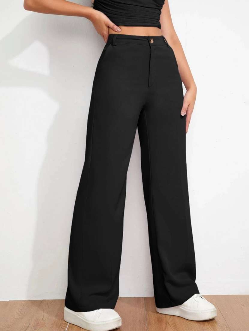 Black Solid Wide Leg Trouser - 21501172 -  Standard Image - 1
