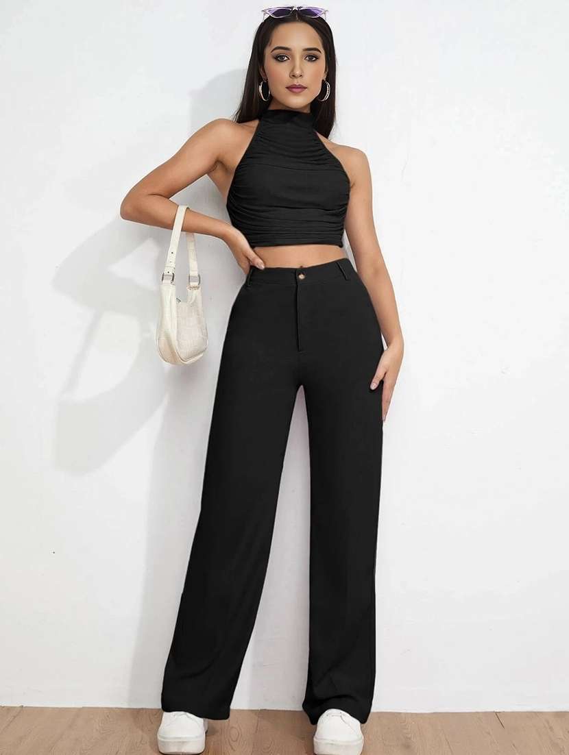 Black Solid Wide Leg Trouser - 21501172 -  Standard Image - 4