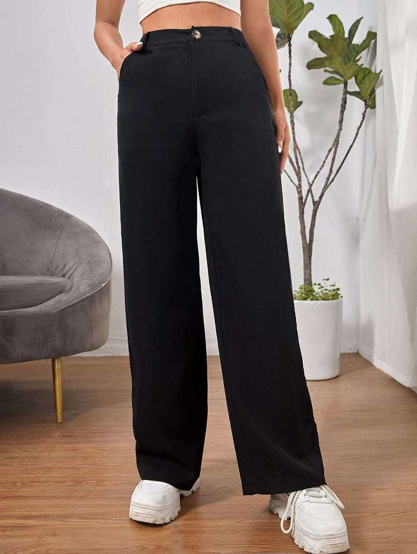 black solid wide leg trouser