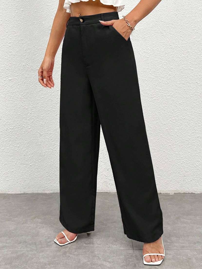 Black Solid Wide Leg Trouser - 21501174 -  Standard Image - 1
