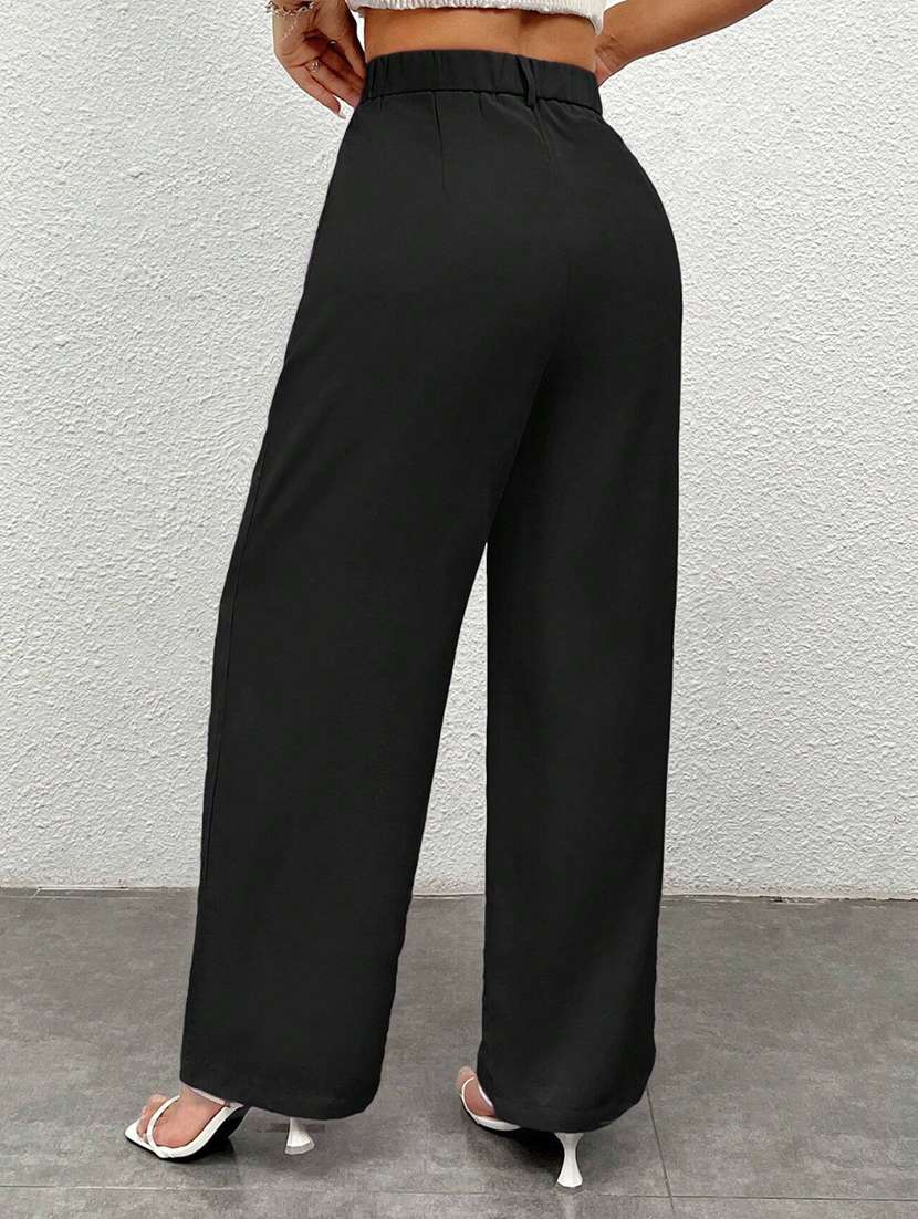 Black Solid Wide Leg Trouser - 21501174 -  Standard Image - 4