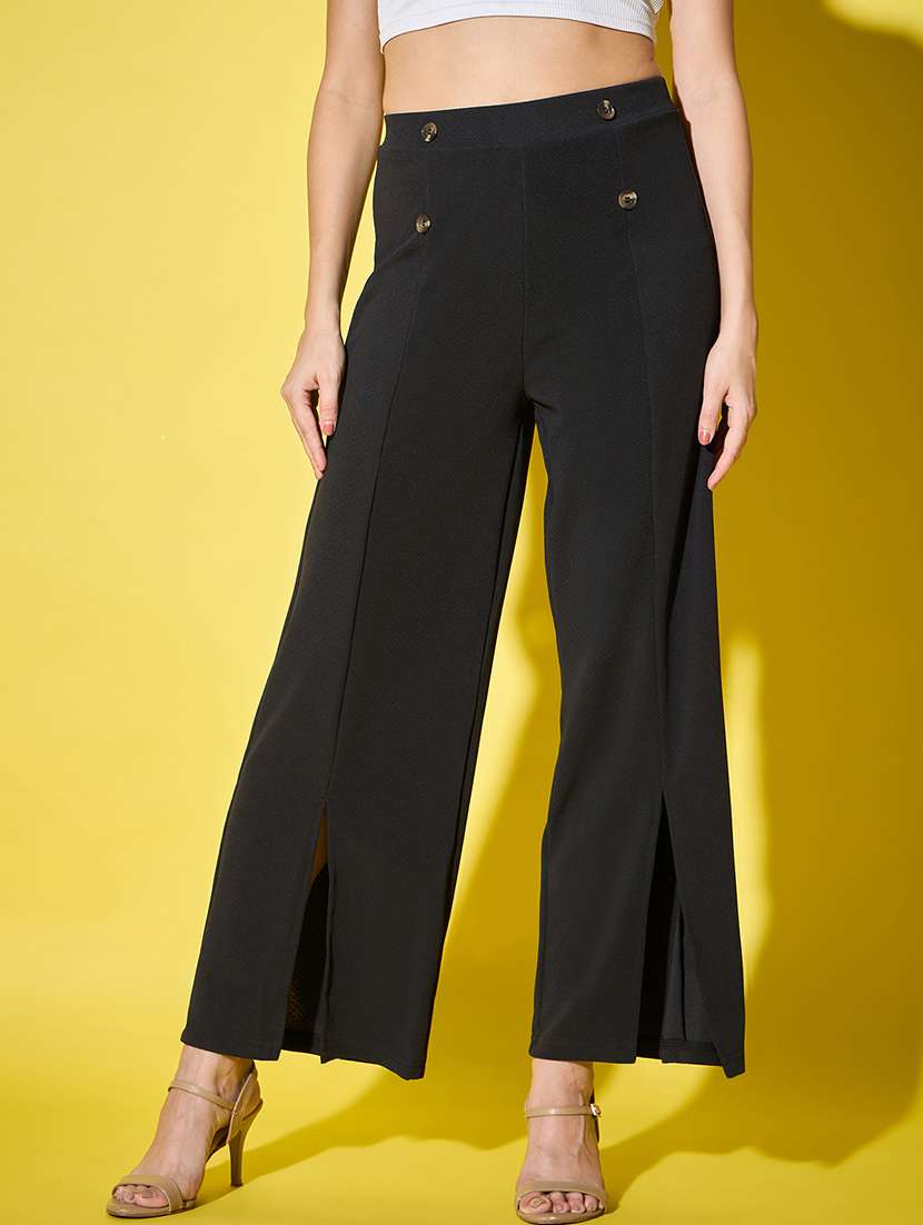 black solid wide leg trouser - 21501175 -  Standard Image - 1
