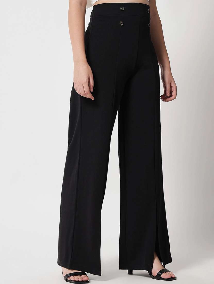 black solid wide leg trouser - 21501176 -  Standard Image - 1