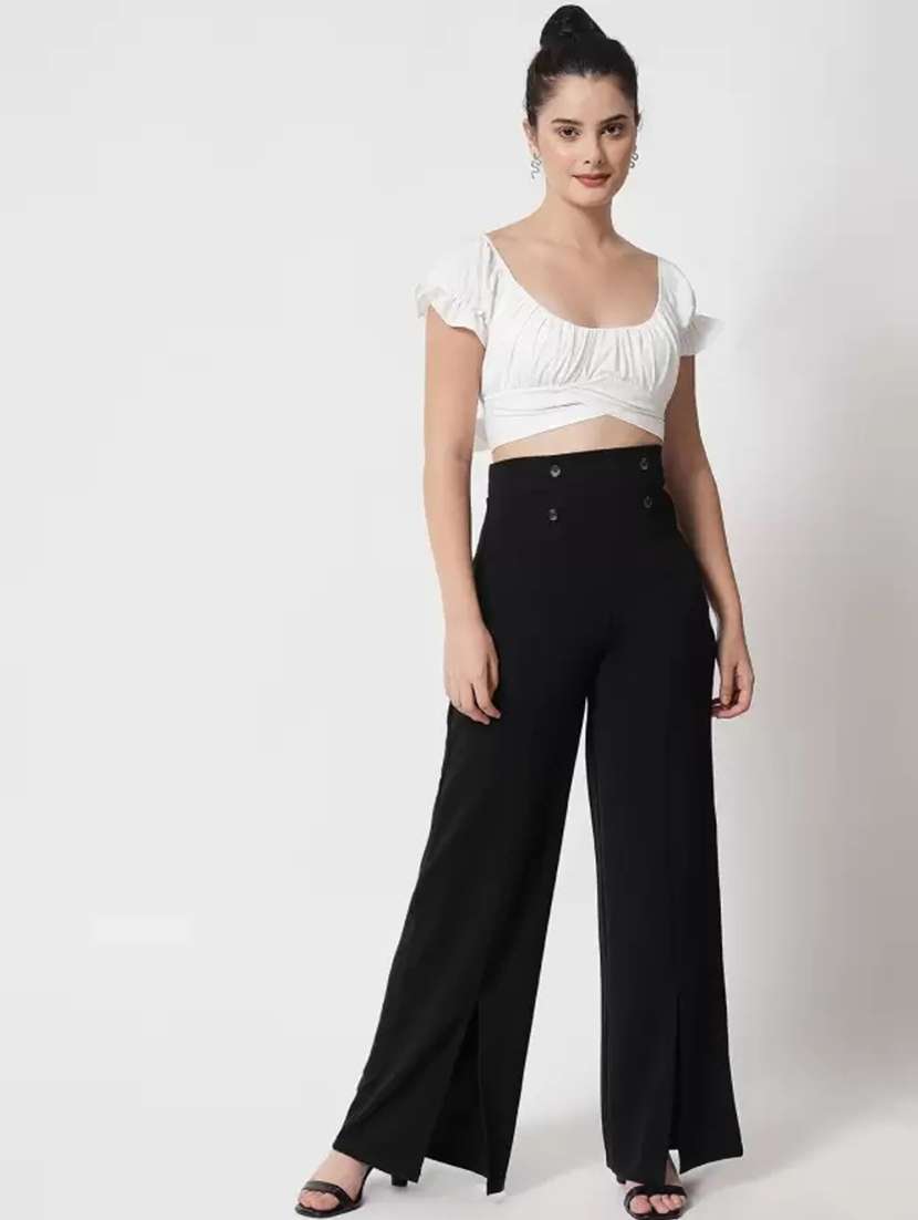 black solid wide leg trouser - 21501176 -  Standard Image - 4