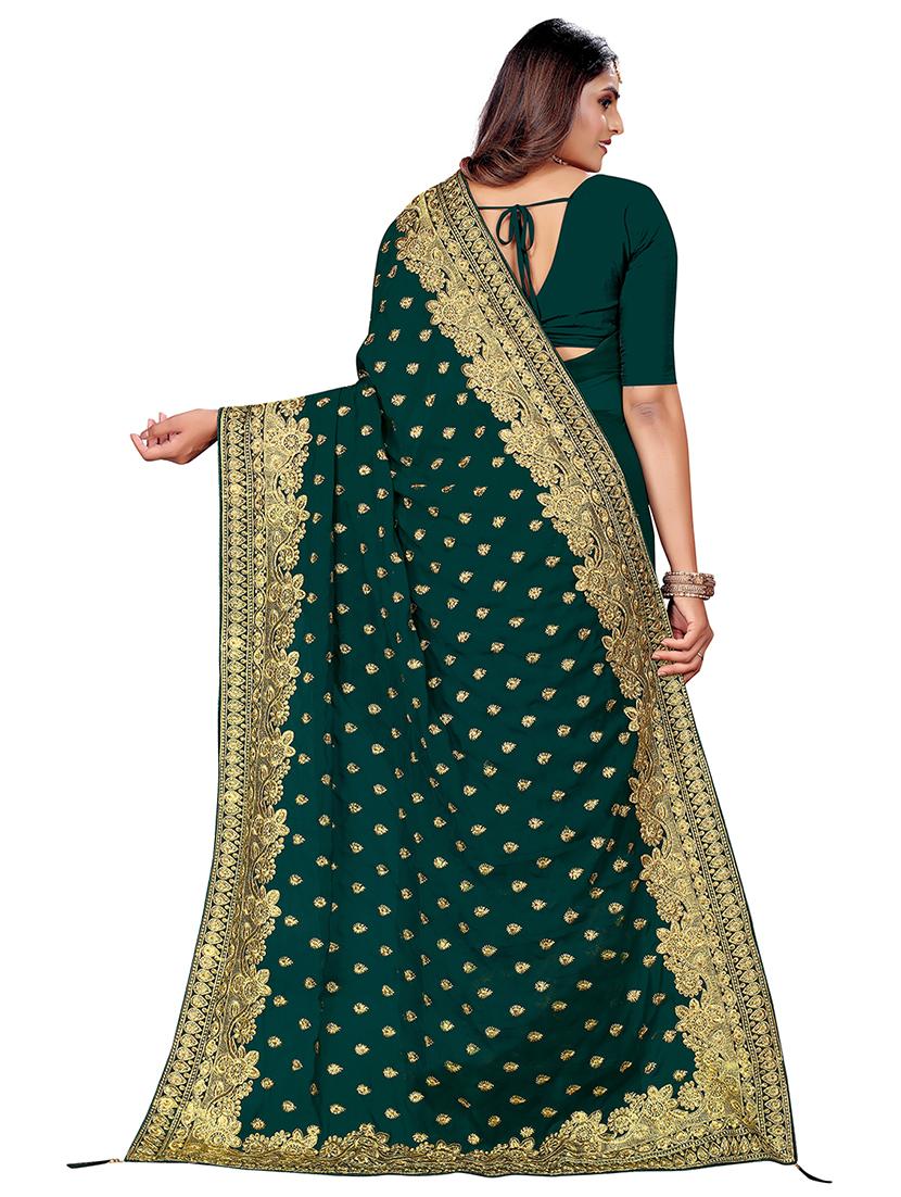 women teal embroidered saree - 21501192 - Standard Image - 1