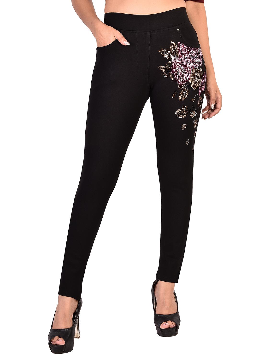 women black embellished mid rise jeggings - 21501270 -  Zoom Image - 0