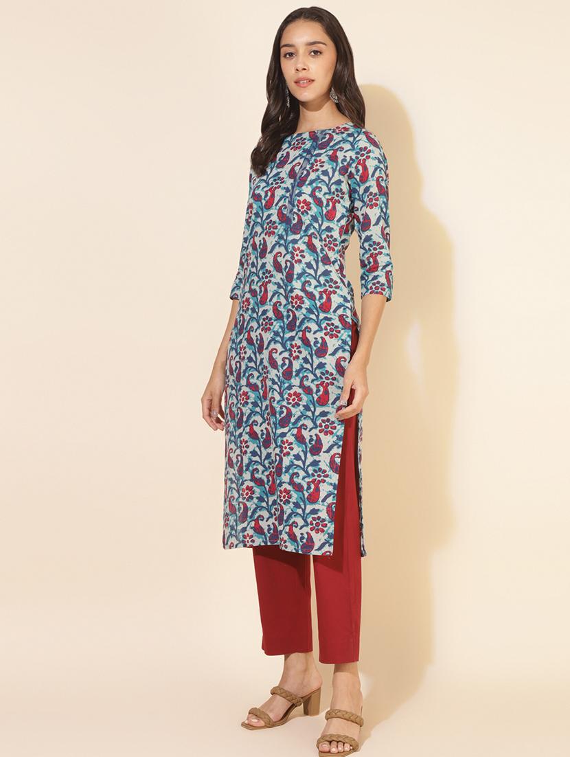 women paisley print three quater sleeve straight kurta - 21501391 -  Standard Image - 1