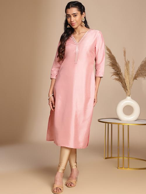 women solid three quater sleeve straight kurta - 21501394 - Standard Image - 0