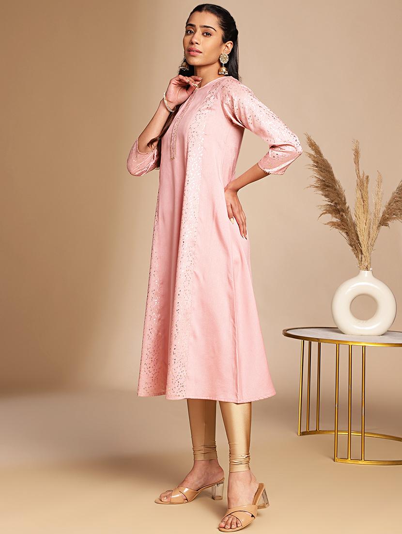 women pink foil printed a-line kurta - 21501395 - Standard Image - 1