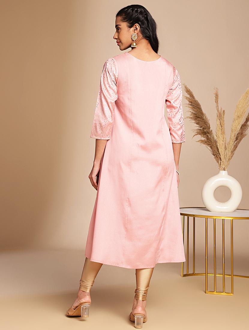 women pink foil printed a-line kurta - 21501395 - Standard Image - 4