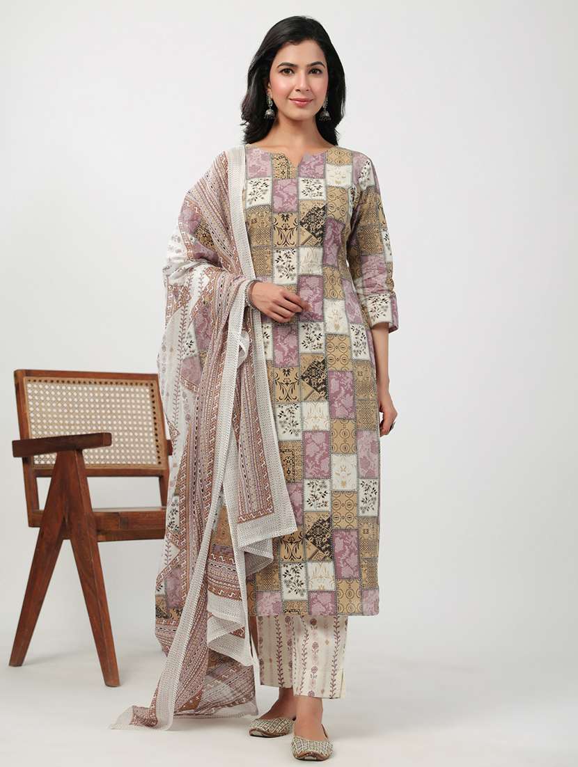 multi colored cotton kurta dupatta  set - 21501459 -  Standard Image - 1