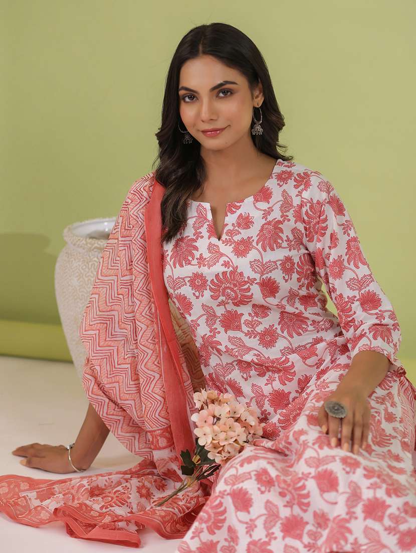 white cotton kurta dupatta  set - 21501464 -  Standard Image - 4