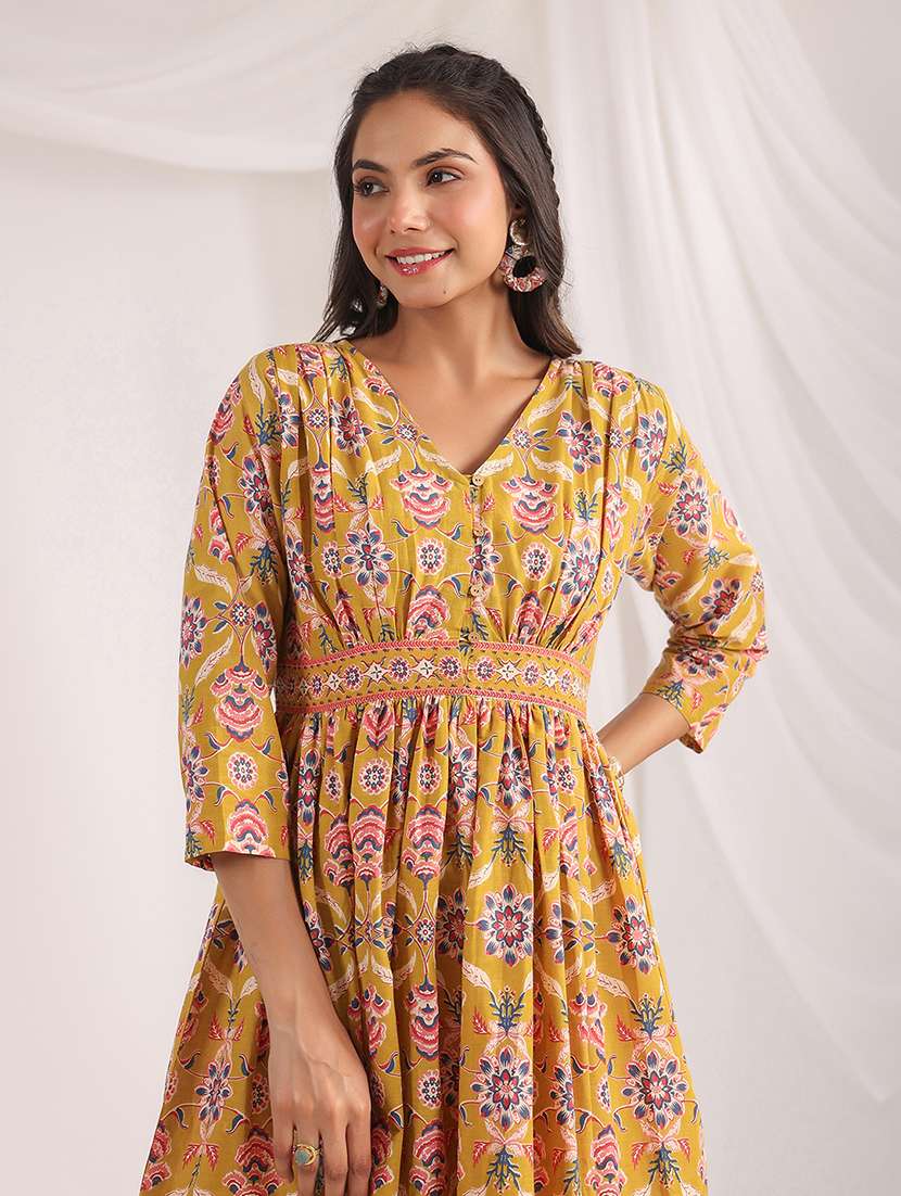 mustard printed fit & flare dress - 21501473 -  Standard Image - 4