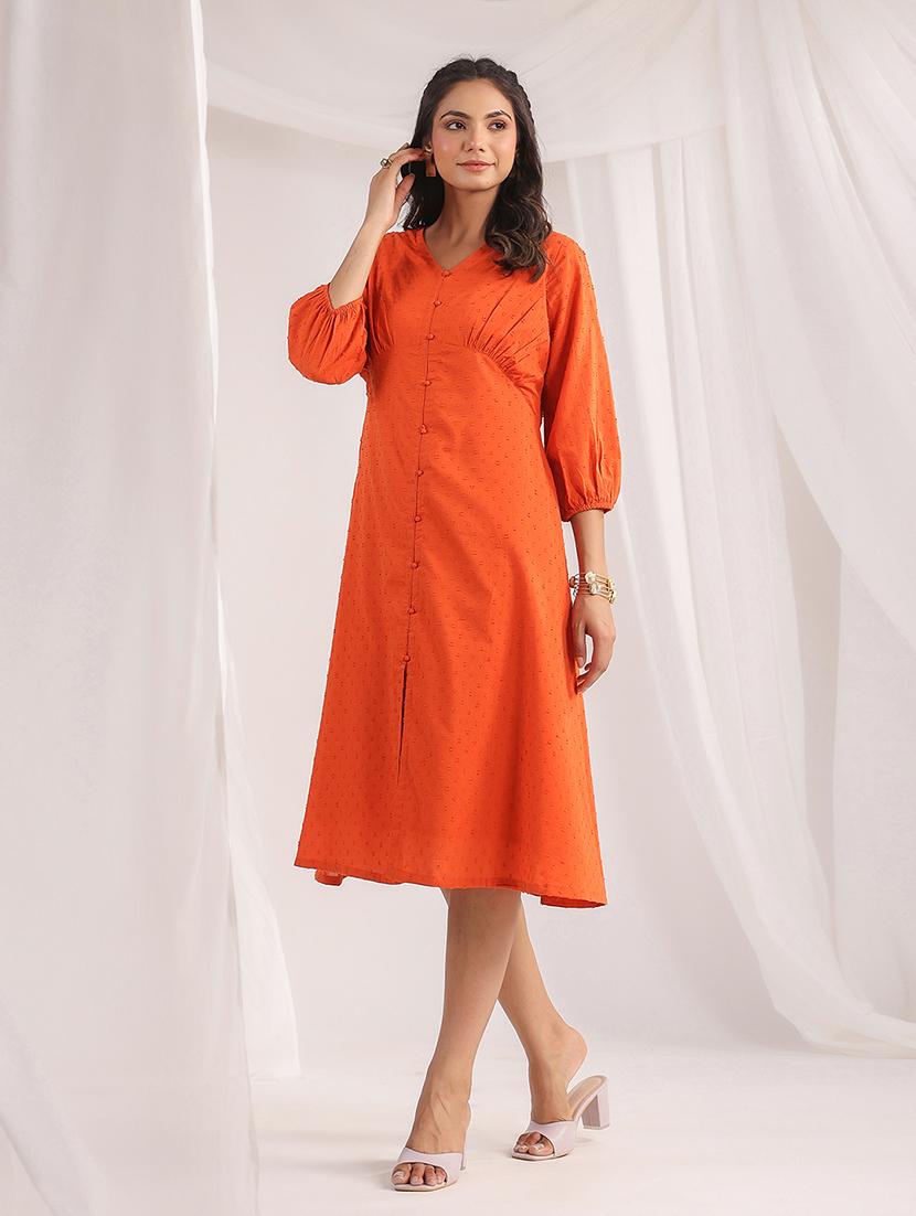 orange self-designed a-line dress - 21501486 -  Zoom Image - 0