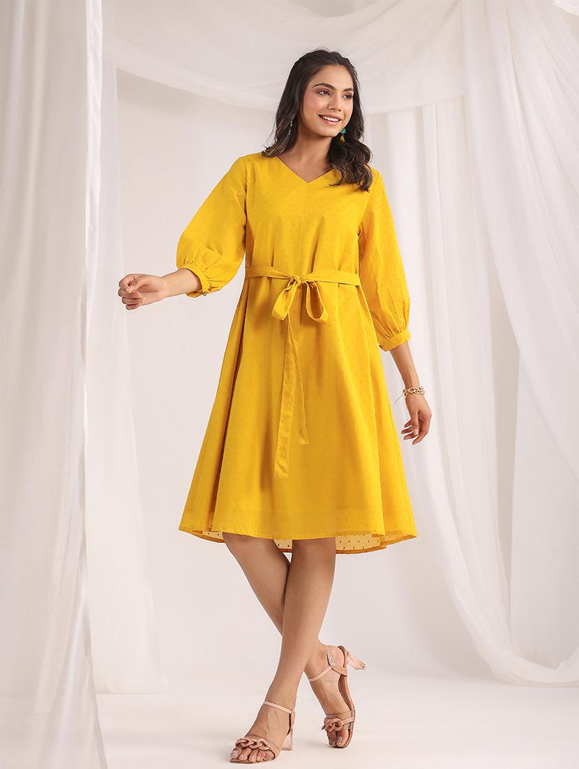yellow self-designed a-line dress - 21501487 - Zoom Image - 0