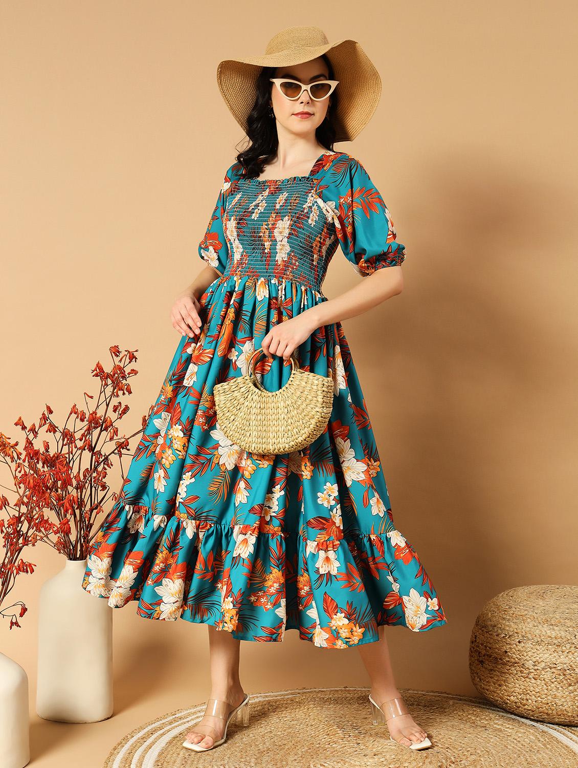orange printed tiered dress - 21501491 - Standard Image - 1