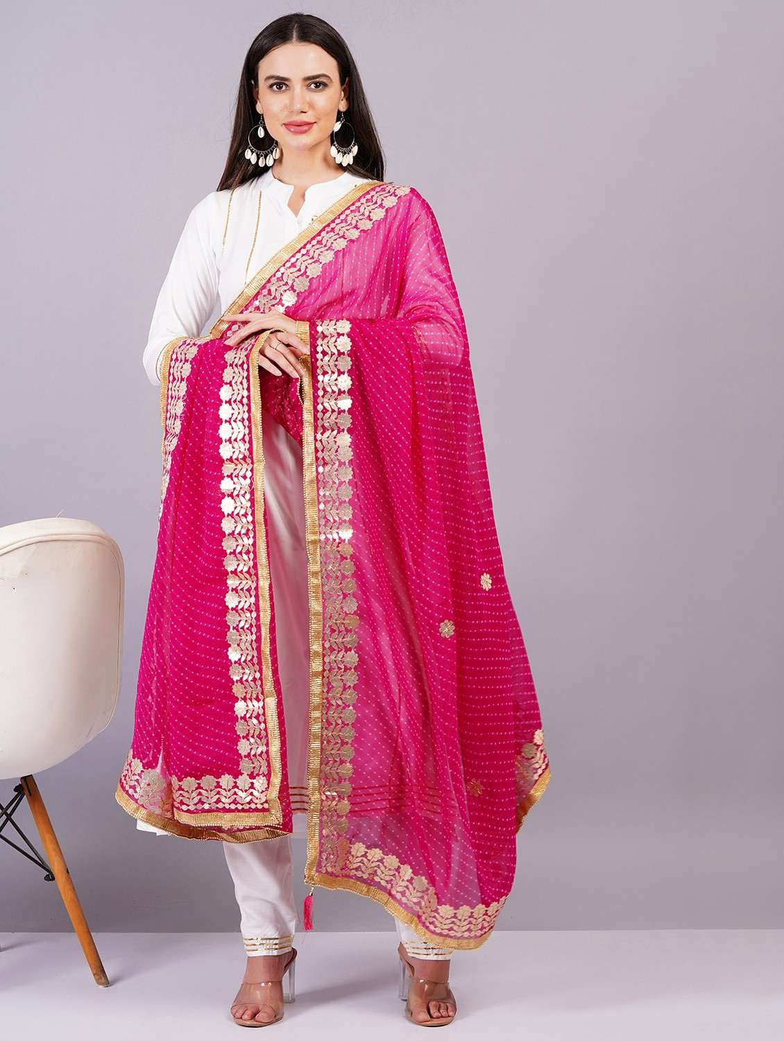 women three quarter sleeve kurta pant with dupatta set