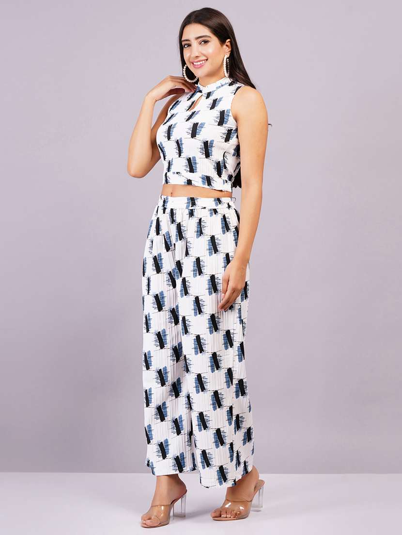 women white printed top and palazzo co-ord set - 21501661 -  Standard Image - 1