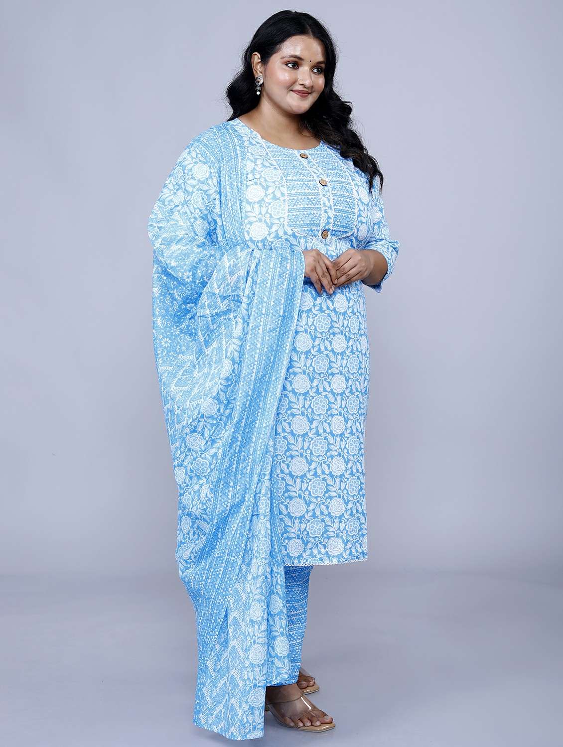 women light blue floral printed suit set - 21501665 -  Standard Image - 1