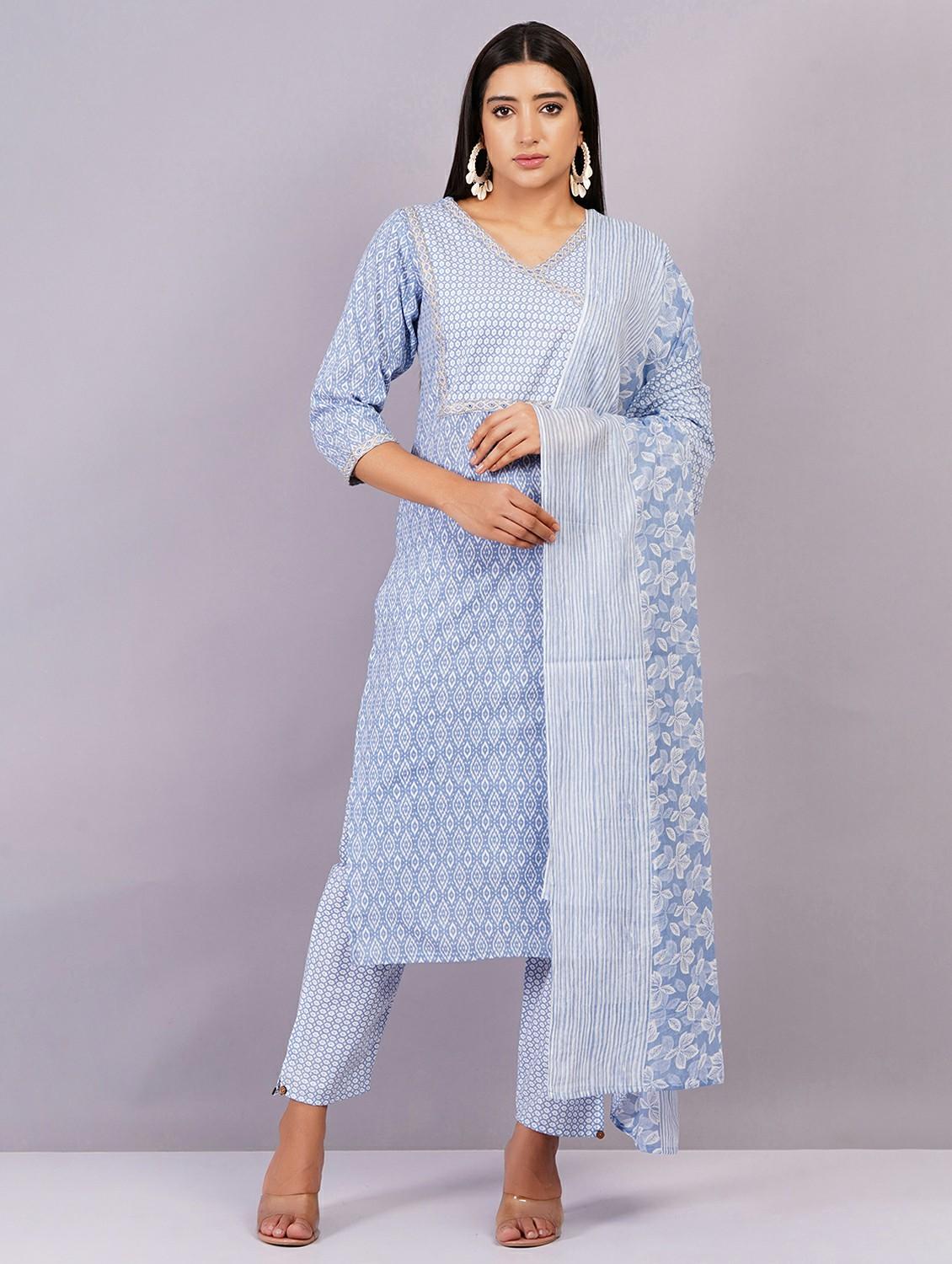 women three quarter sleeve kurta pant with dupatta set - 21501669 - Standard Image - 1