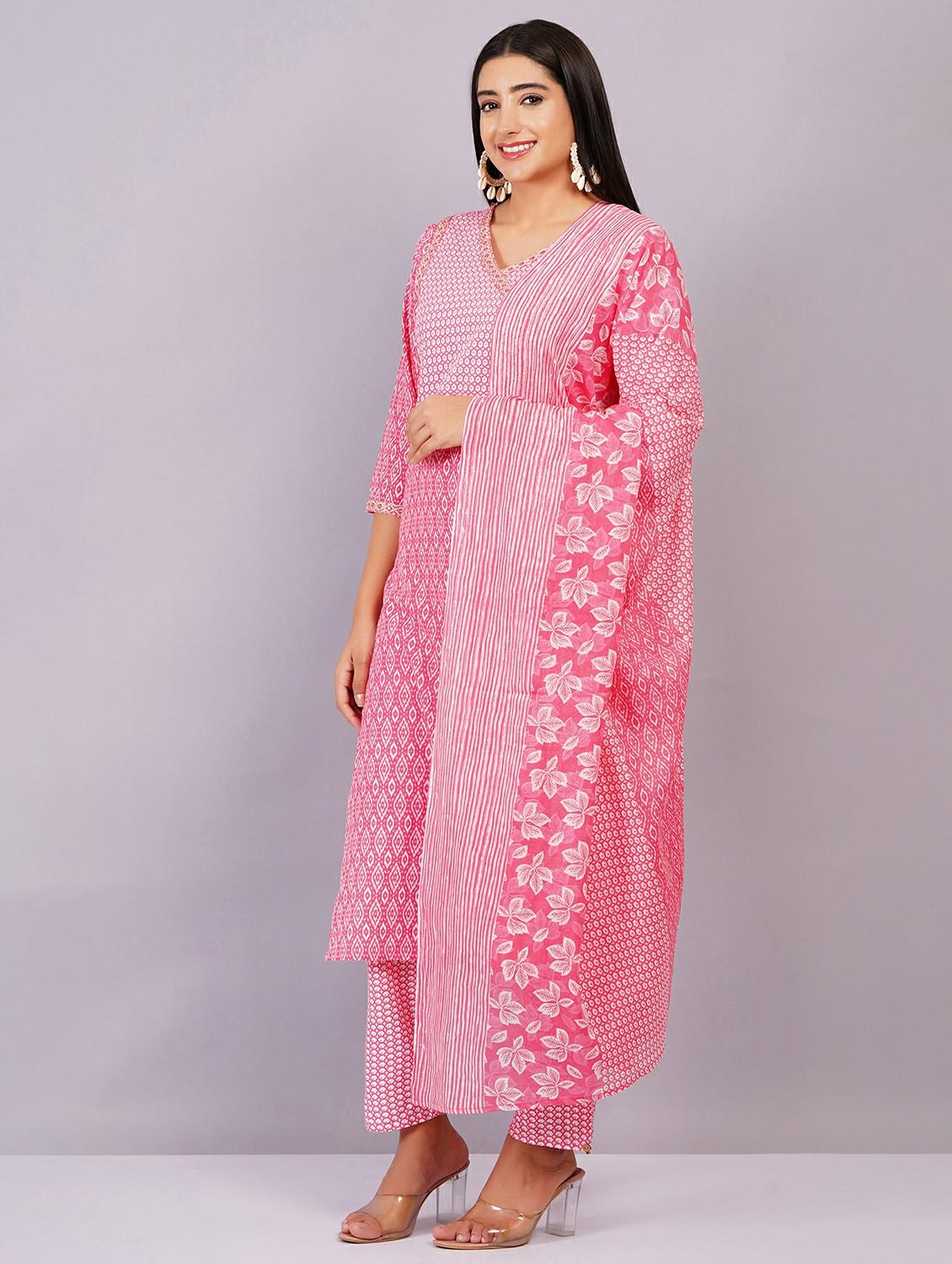 women three quarter sleeve kurta pant with dupatta set - 21501670 -  Standard Image - 1