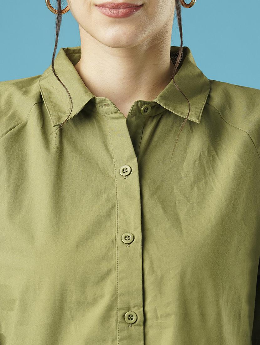 globus women green raglan sleeves gathered oversized above knee shirt style dress - 21501762 - Standard Image - 4