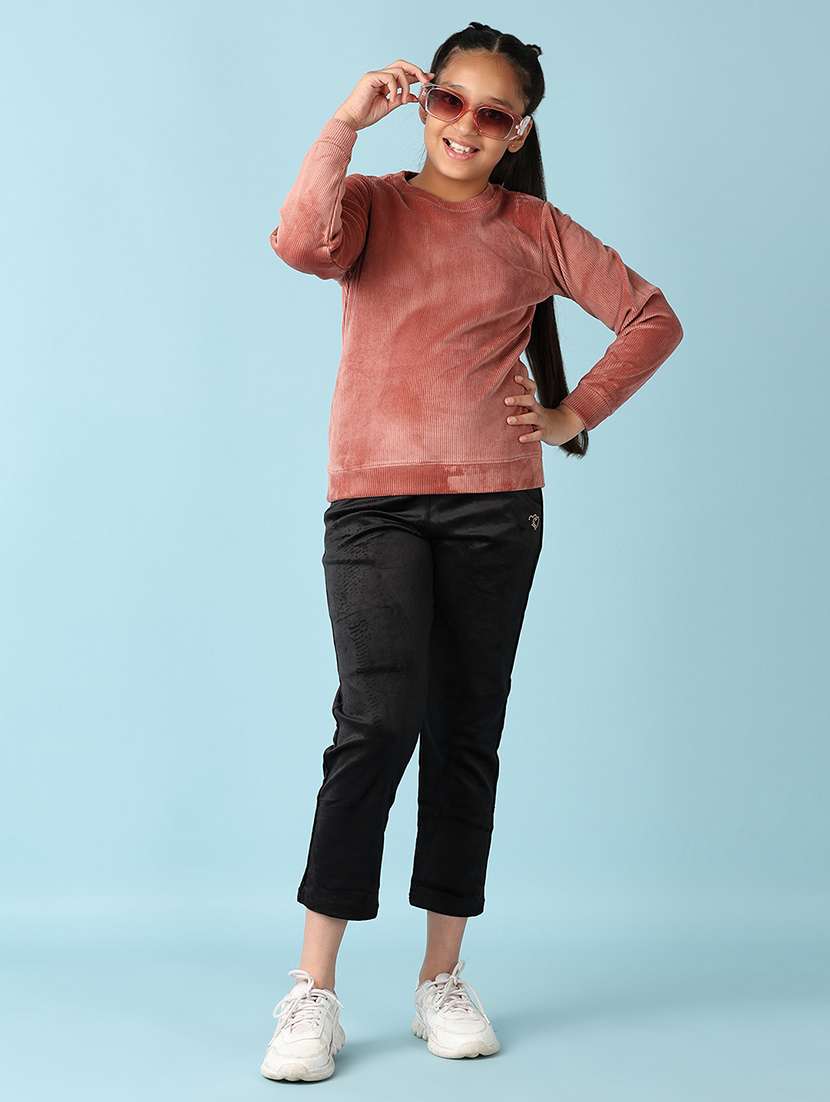 girls peach solid round neck sweatshirts - 21501809 -  Standard Image - 4