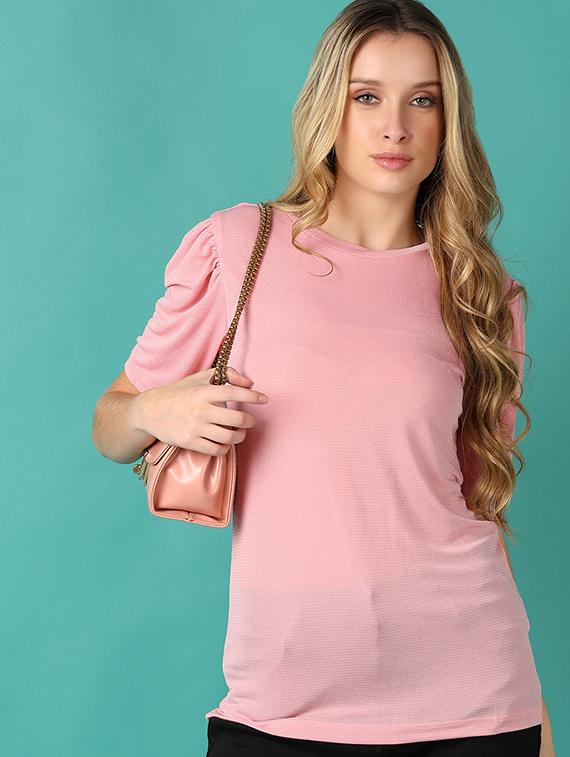 women pink solid round neck regular top - 21501819 - Standard Image - 1