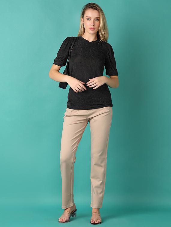 women black solid short sleeve regular top - 21501820 - Standard Image - 4