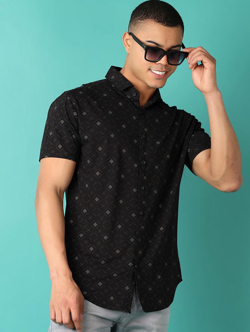 men polo neck geometric short sleeve t-shirt - 21501867 -  Standard Image - 1