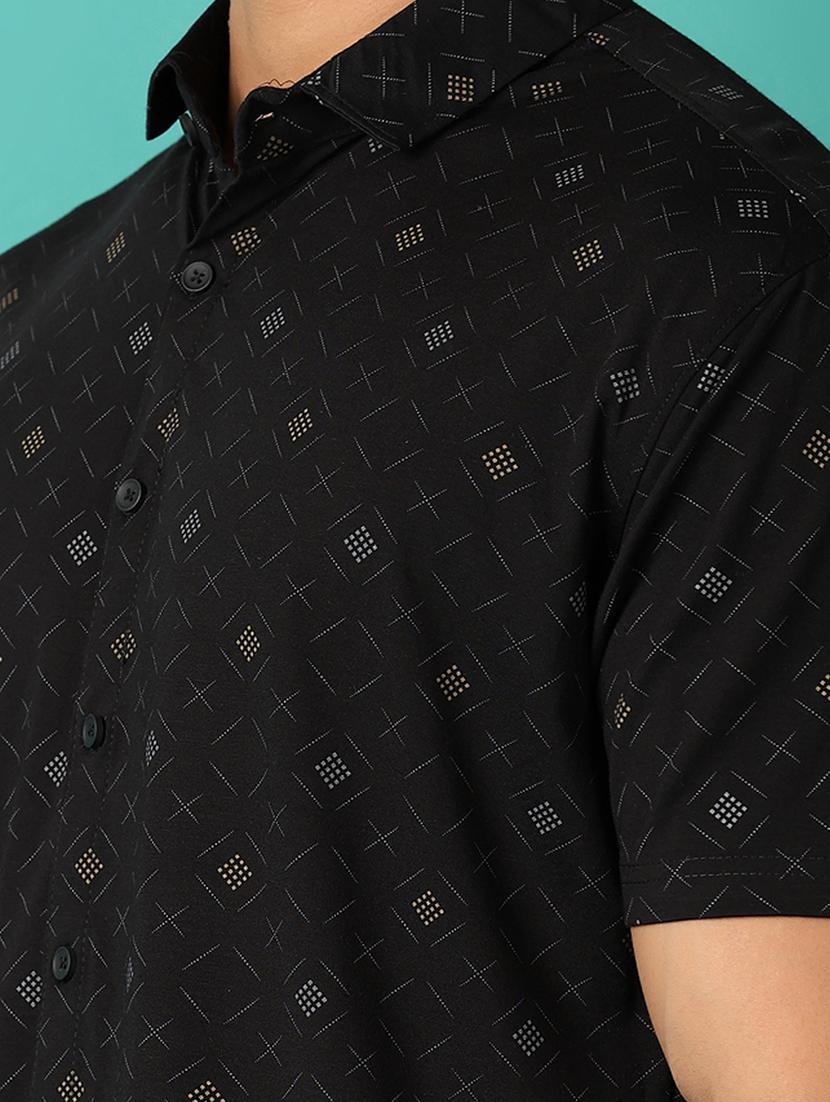 men polo neck geometric short sleeve t-shirt - 21501867 - Standard Image - 4