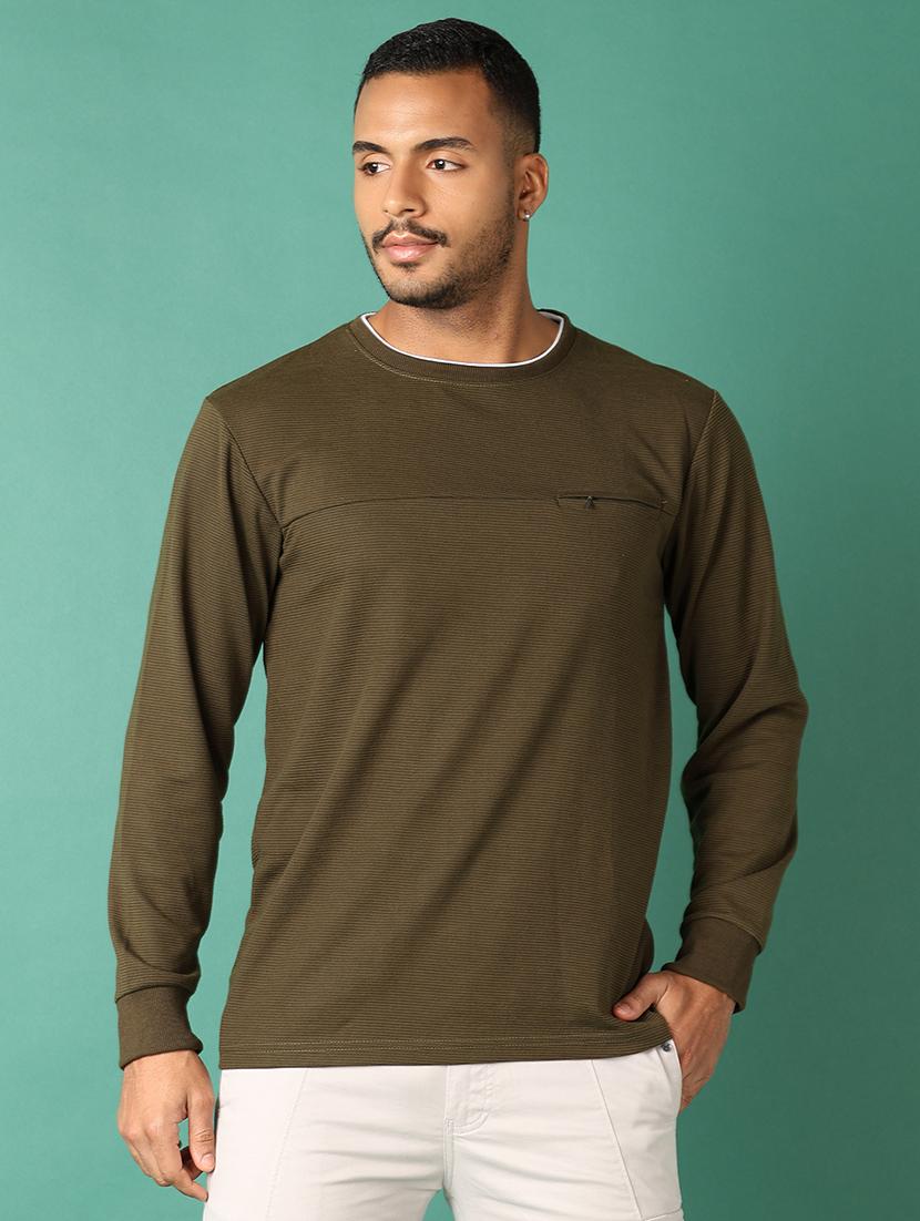 men olive plain long sleeve sweatshirt - 21501874 - Zoom Image - 0