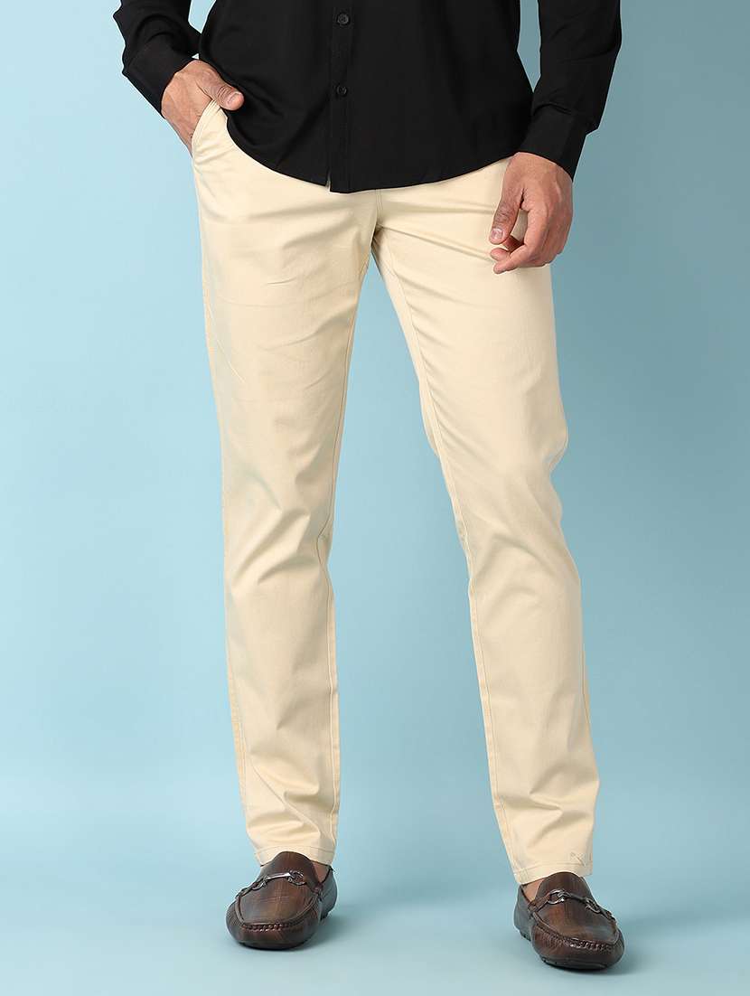 men solid mid rise flat front chinos  - 21501889 -  Standard Image - 1