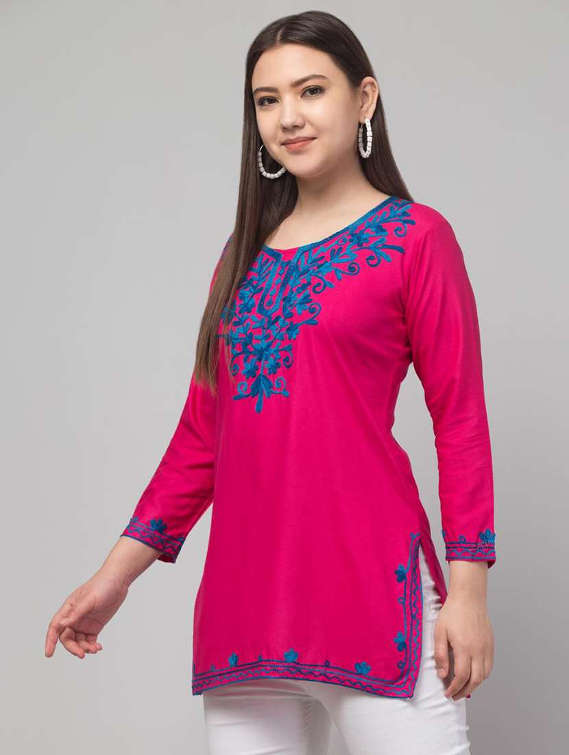 women round neck embroidered short kurta - 21502083 -  Standard Image - 1