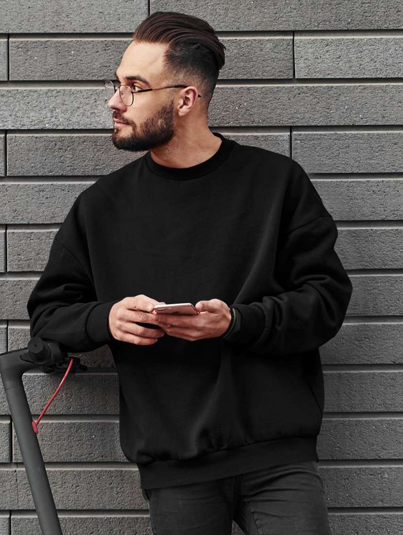 men solid black long sleeve sweatshirt