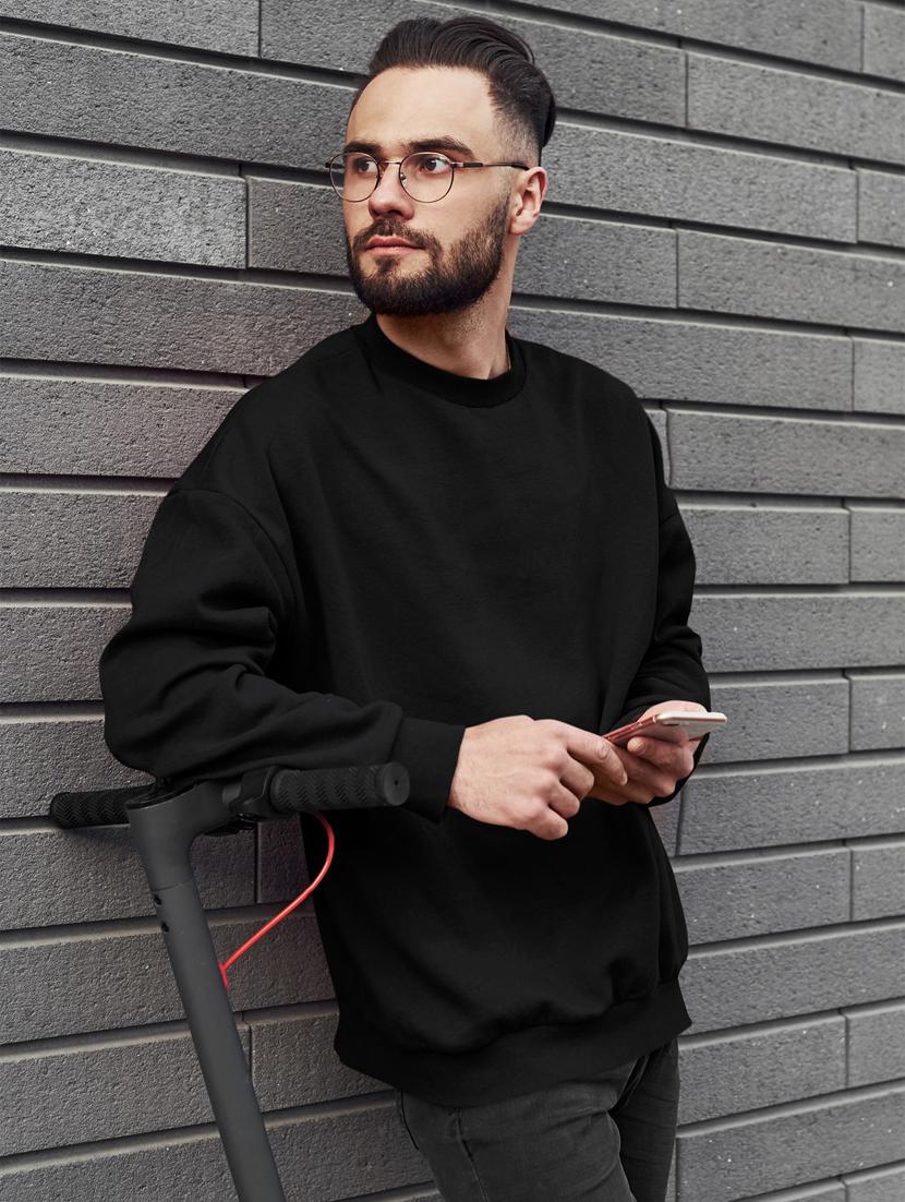 men solid black long sleeve sweatshirt - 21502174 - Standard Image - 1
