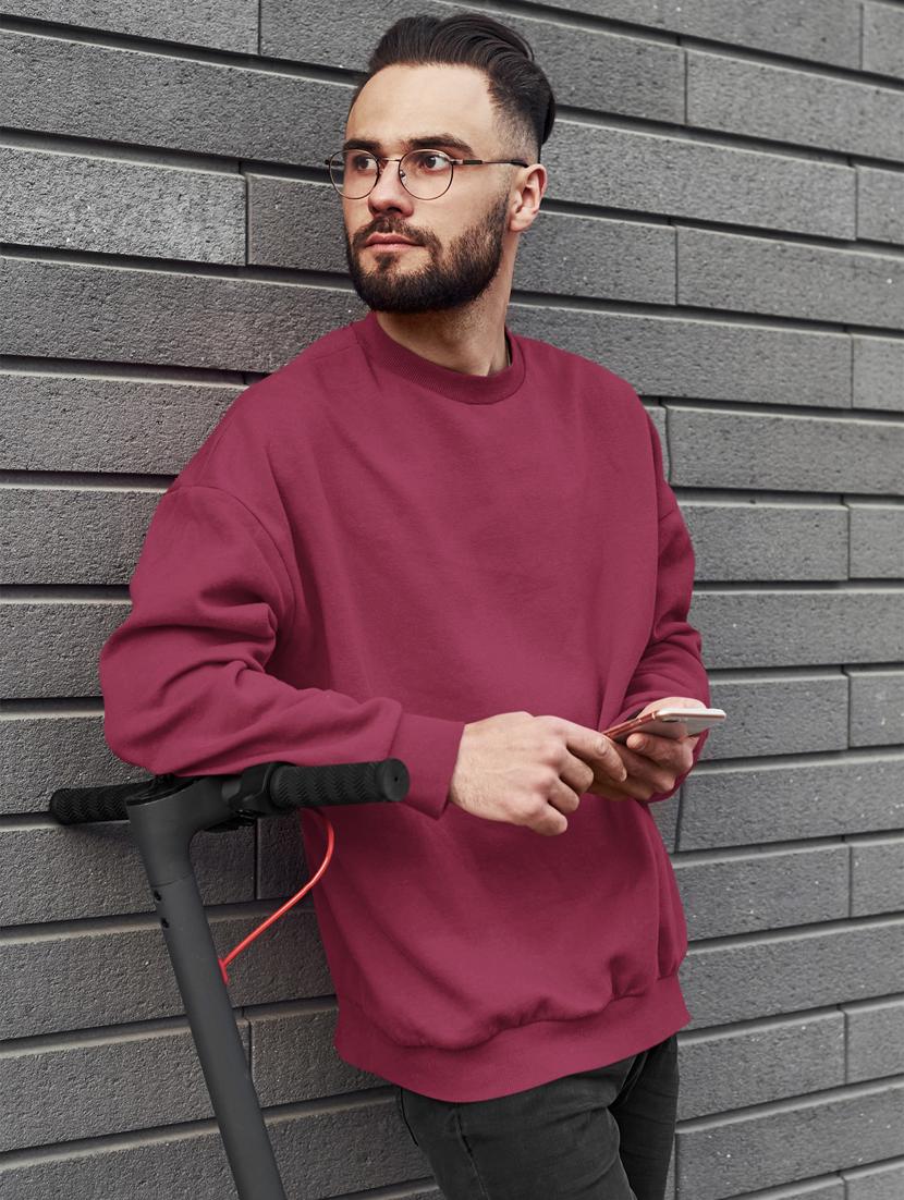 men solid maroon long sleeve sweatshirt - 21502176 - Standard Image - 1